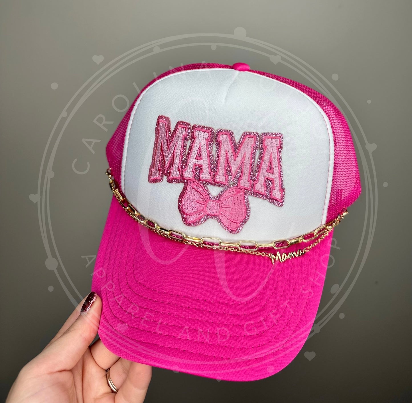 Mama Bow Pink-Mama Chain-Pink/White Trucker Hat