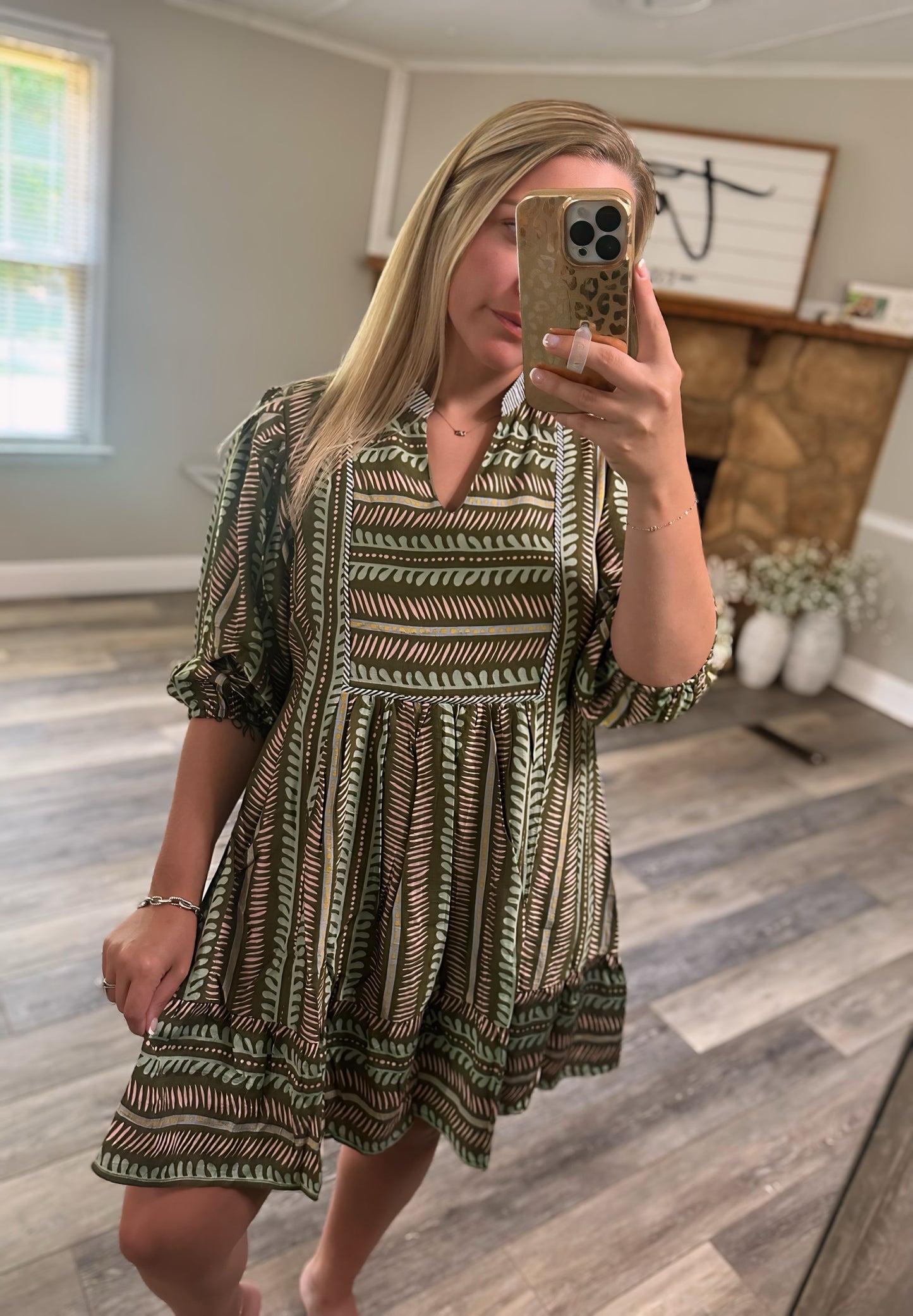 Crisp Fall Morning Dress - Olive Mix