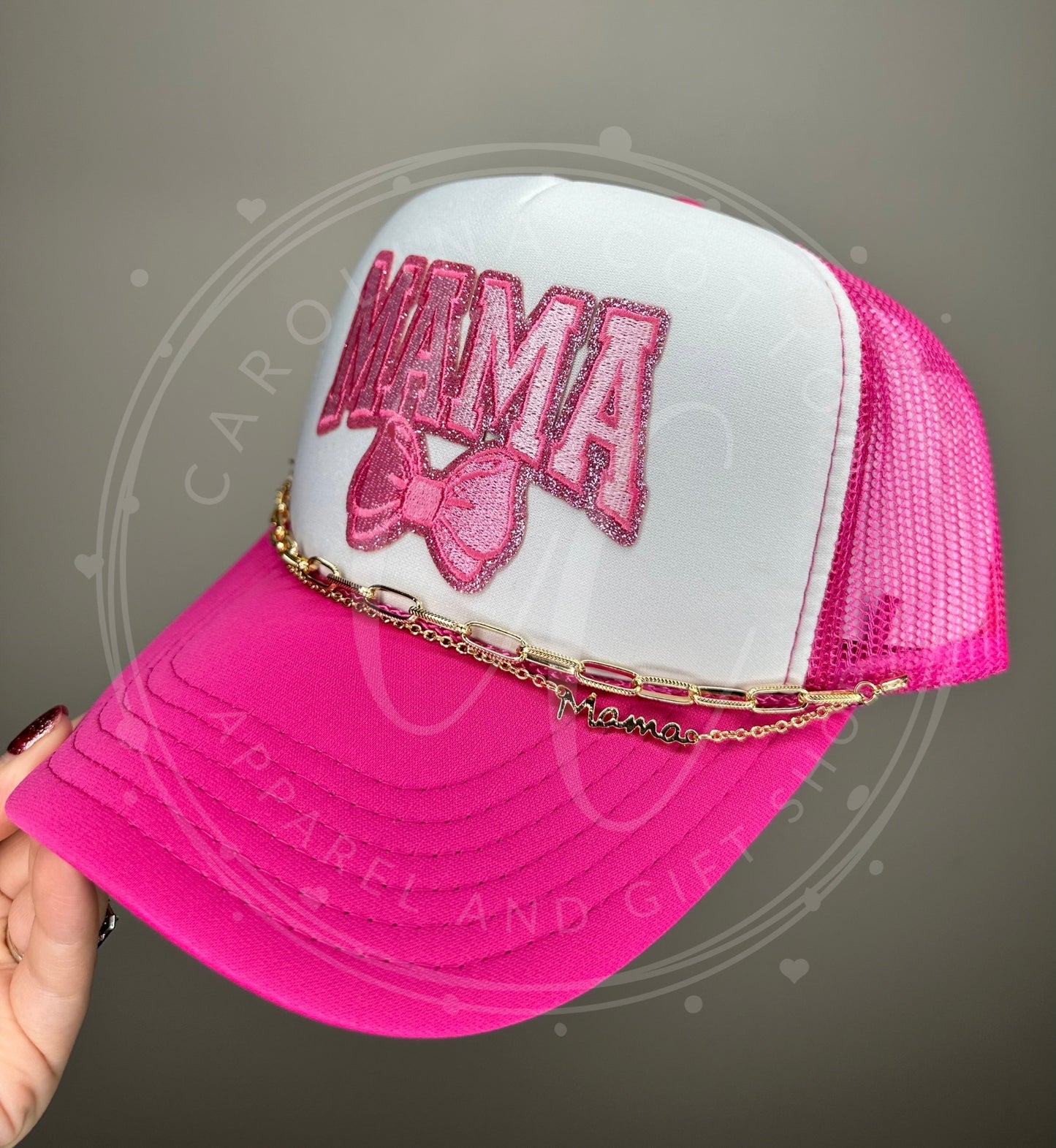 Mama Bow Pink-Mama Chain-Pink/White Trucker Hat