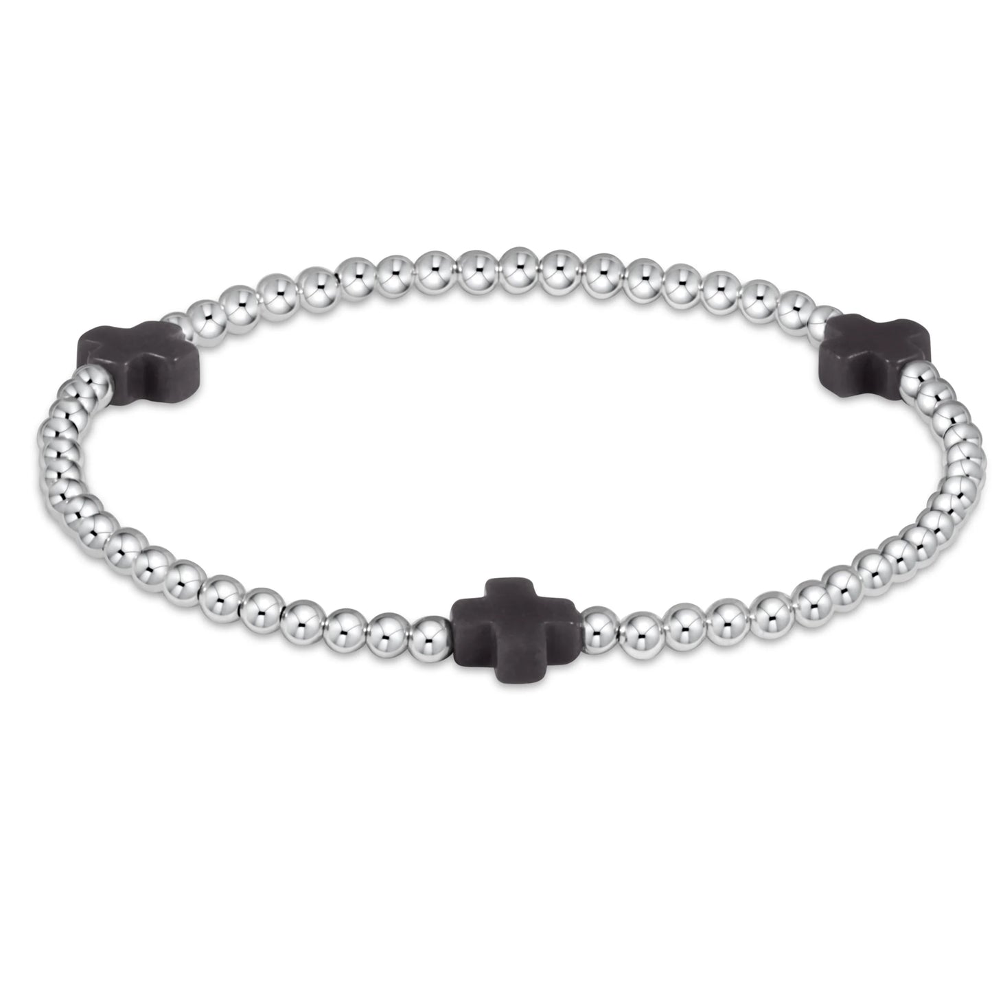 enewton Extends - Signature Cross Sterling Pattern 3MM Bead Bracelet - Charcoal