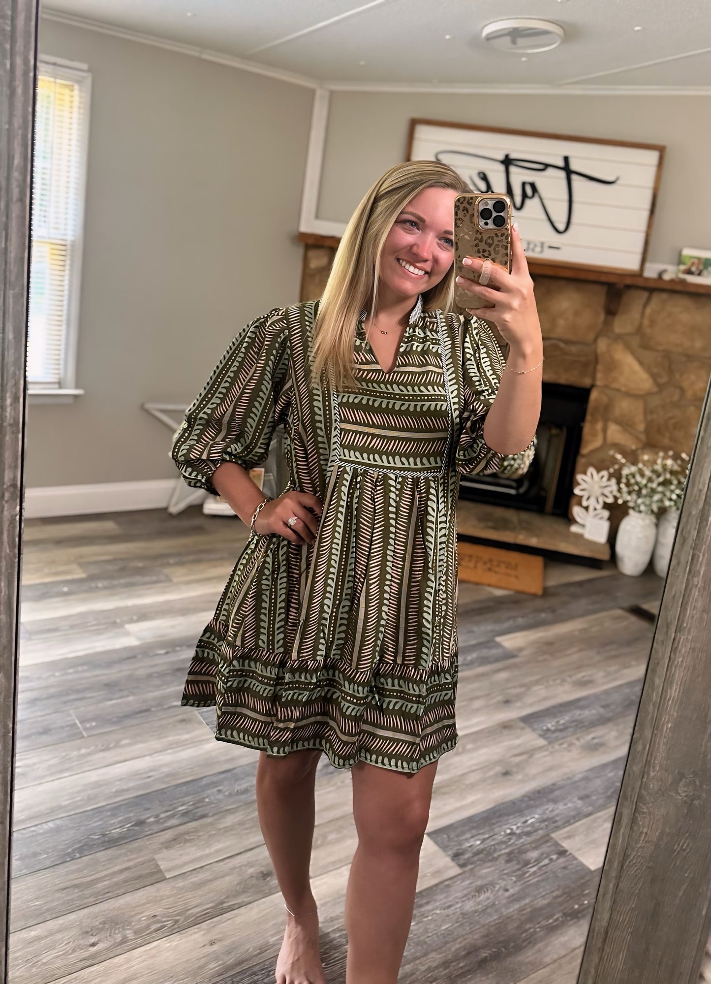 Crisp Fall Morning Dress - Olive Mix