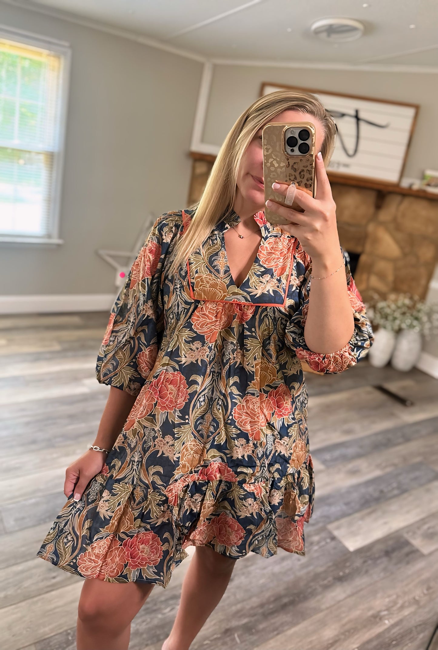 Autumn Bloom Dress - Navy Mix