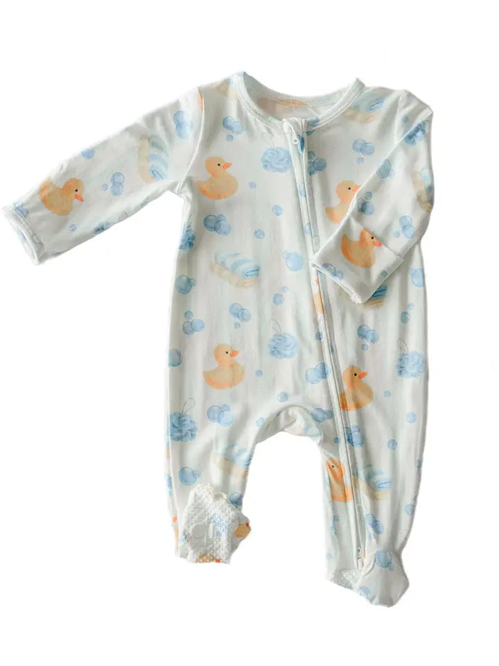 Bamboo Zipper Footie Pajamas | Bubble Duckies Blue