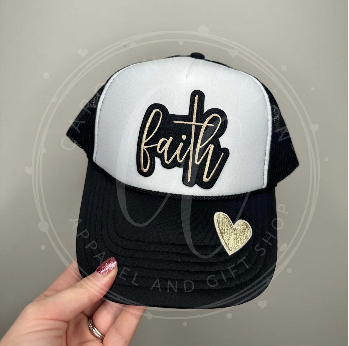 Faith & Gold Heart-Black/White Trucker Hat