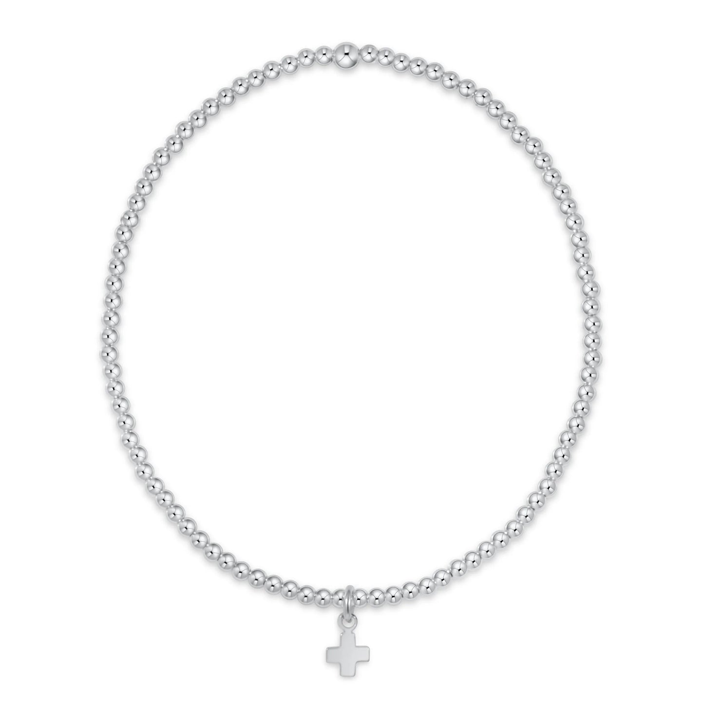Classic Sterling 2MM Bead Bracelet - Signature Cross Small Sterling Charm
