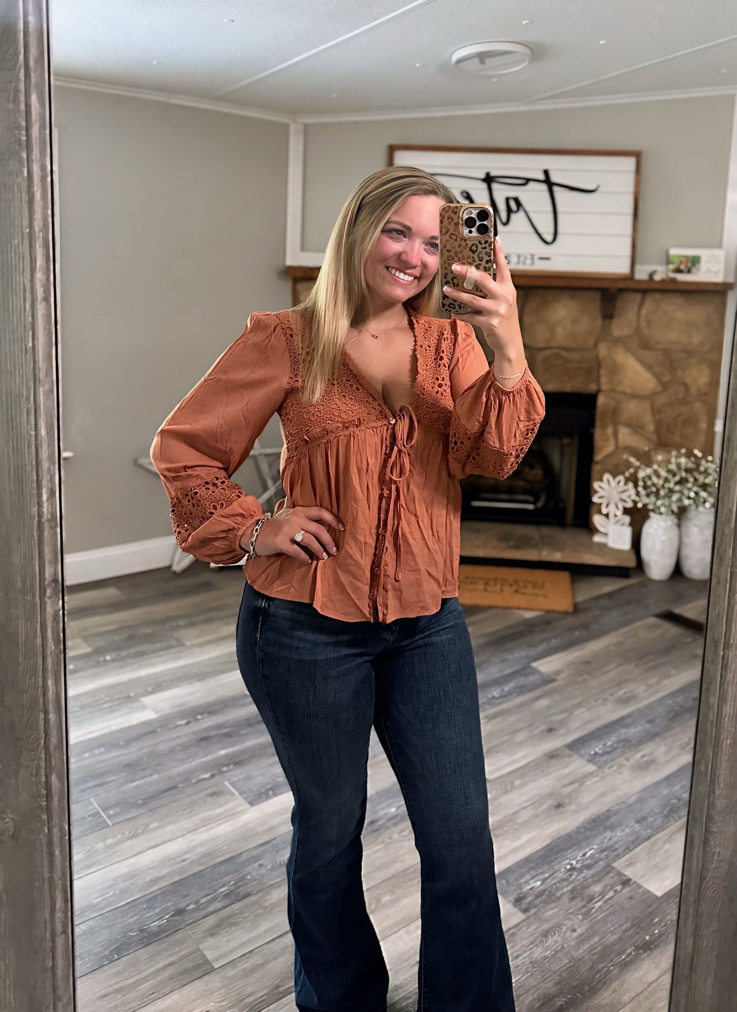 Golden Hour Eyelet Lace Top - Sienna