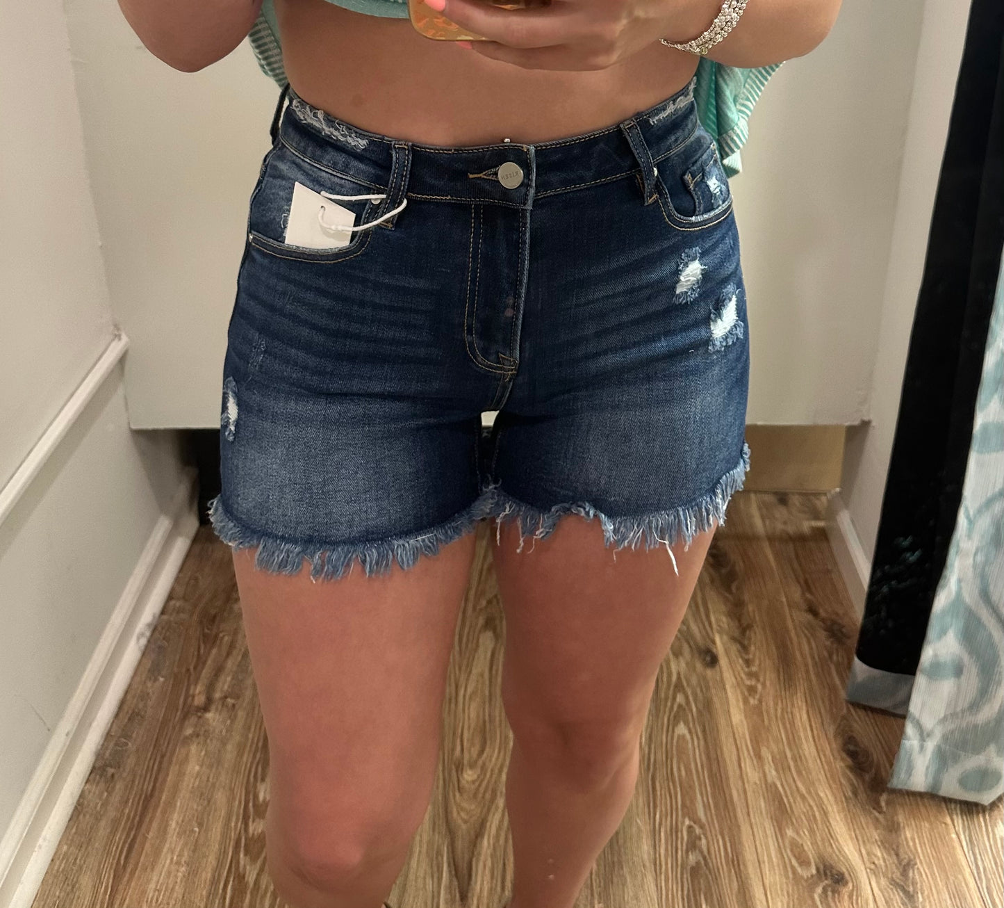 Aster Mid Rise Raw Hem Shorts Dark