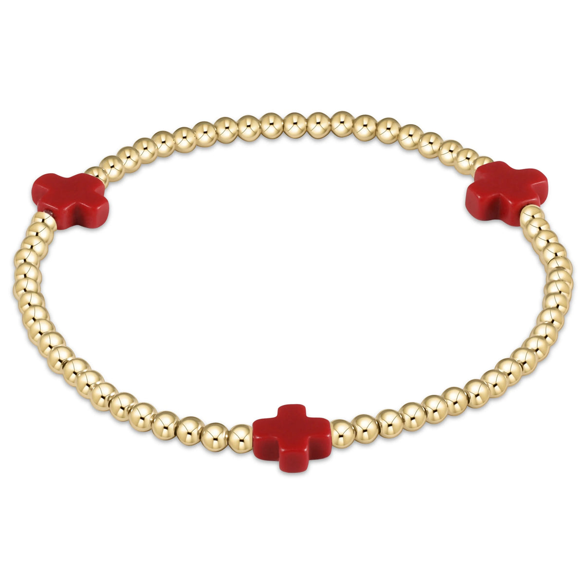 Signature Cross Gold Pattern 3MM Bead Bracelet - Red