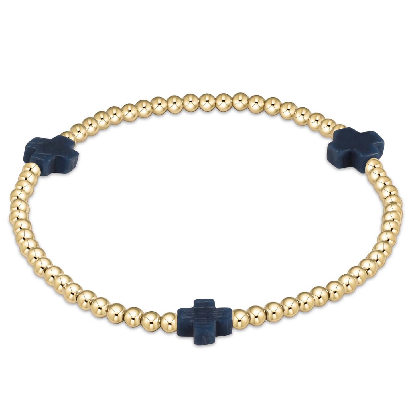 enewton Extends - Signature Cross Gold Pattern 3mm Bead Bracelet - Navy