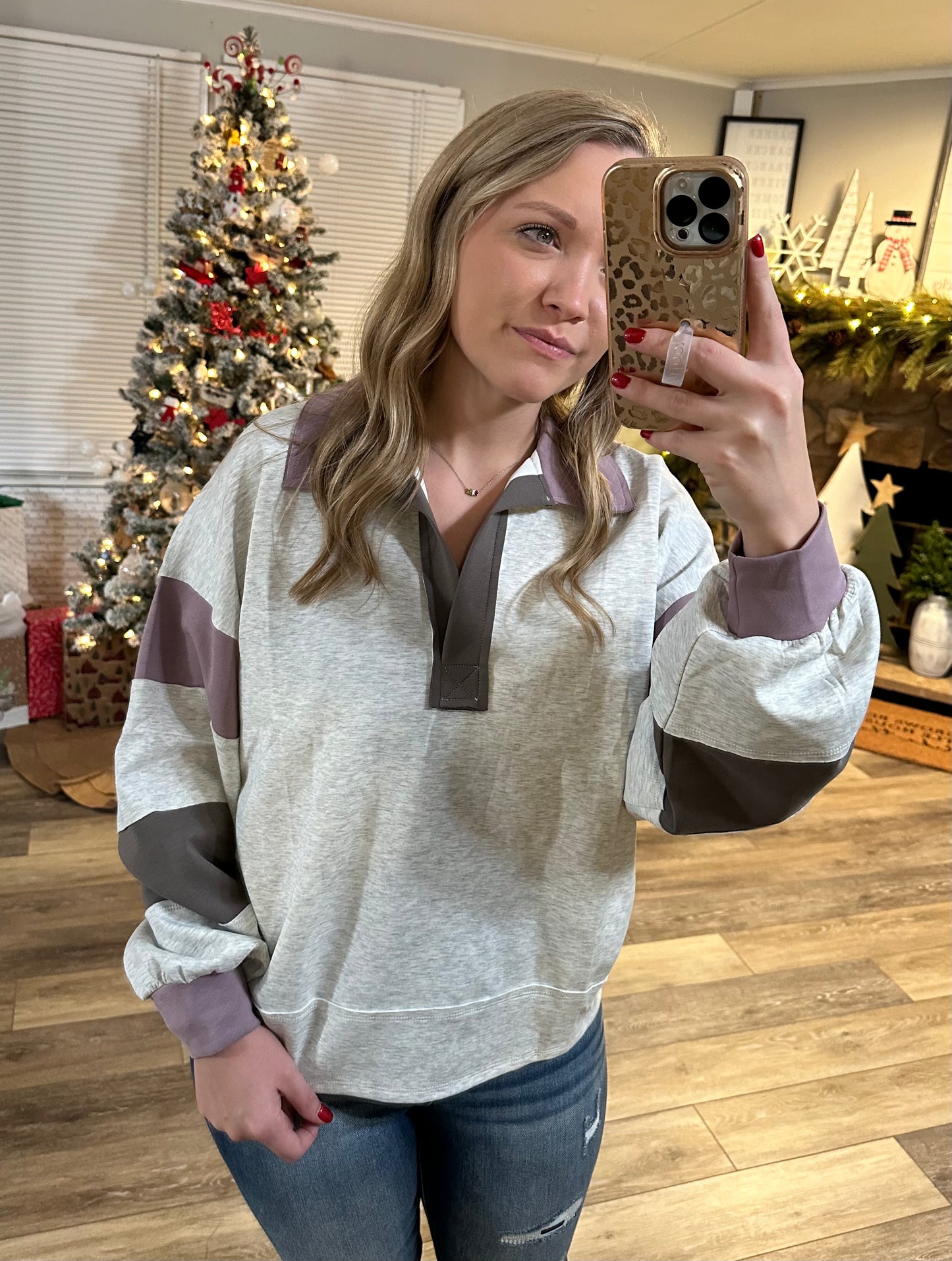 Keep It Casual Top - Ash Grey/Orchid
