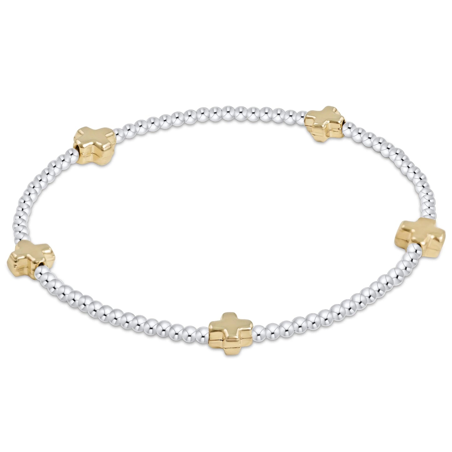 Signature Cross Small Sterling Mixed Metal Pattern 2MM Bead Bracelet - Gold