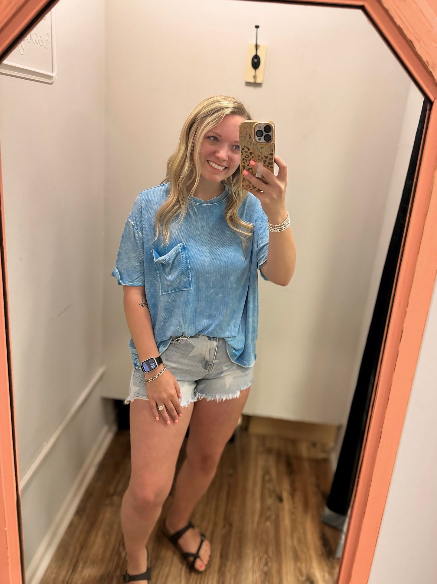 Whiskey Cuffed Top - Deep Sky