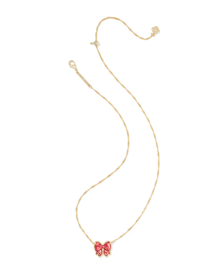 Haley Bow Short Pendant Neck Gold Scarlet Red Mother of Pearl