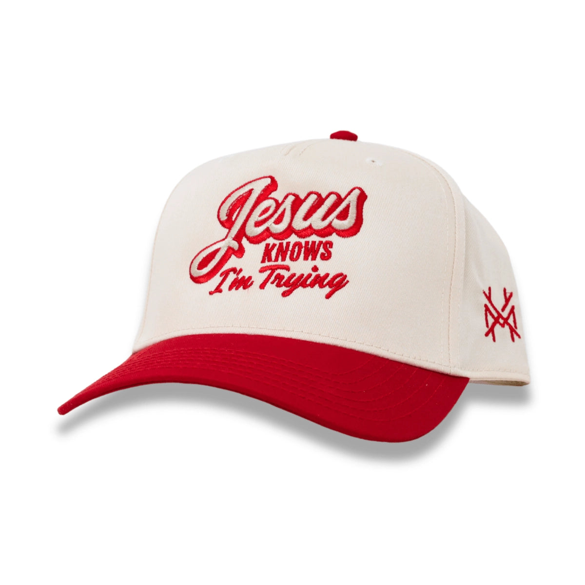Jesus Knows I'm Trying Trucker Hat - Retro Red/Natural