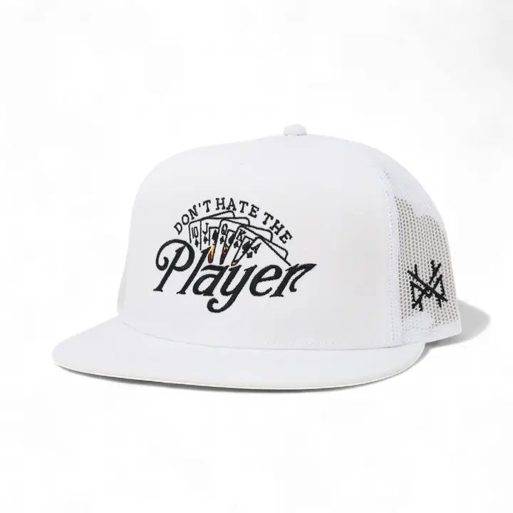 Don't Hate the Player Trucker Hat - Flat Bill White