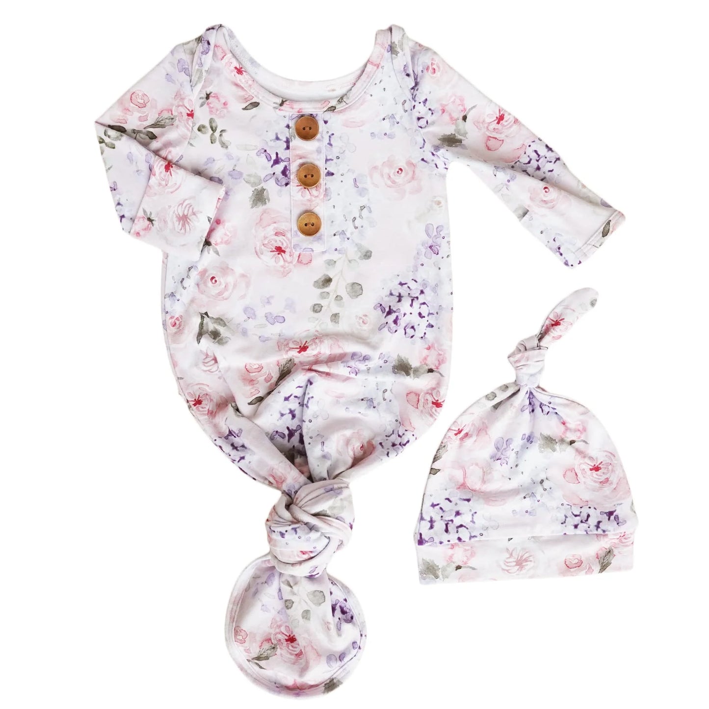 Henlee's Hydrangea Newborn Baby Knot Gown & Hat Set