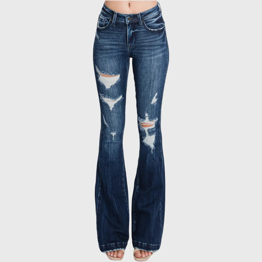 Lillie Petite Mid Rise Distressed Flare