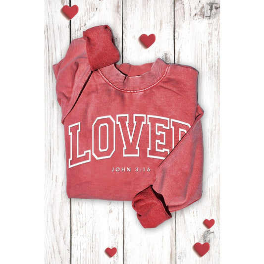 Loved Puff Print Mineral Graphic Sweatshirt - Mineral Vintage Red