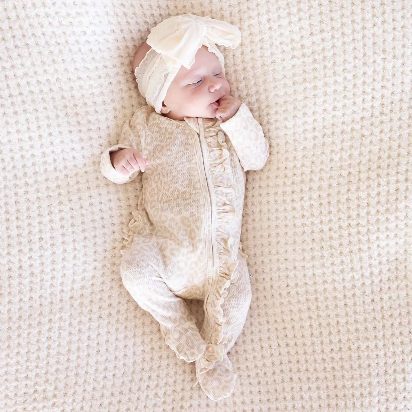 Lovely Leopard Bamboo Waffle Zipper Ruffle Footie