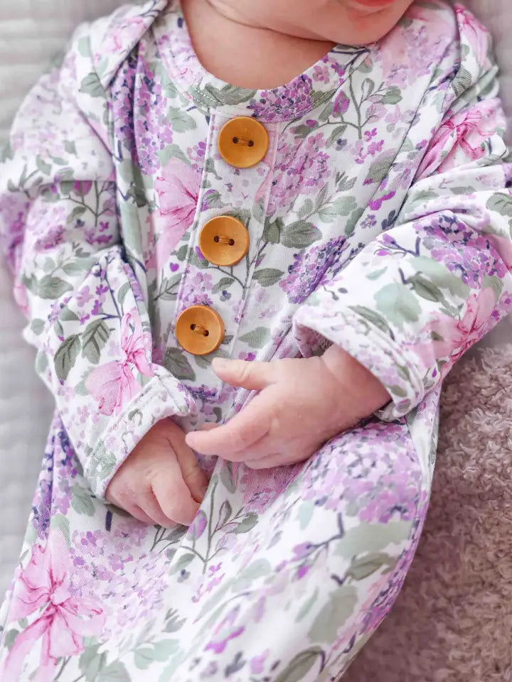 Newborn Baby Knot Gown & Hat Set | Lavender Lullaby
