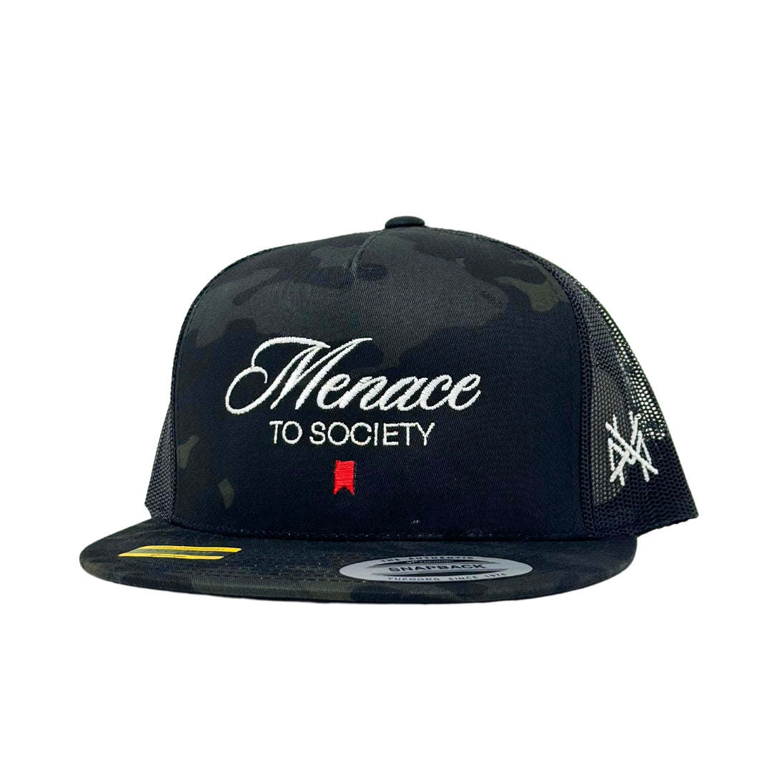 Menace to Society Hat - Flat Bill Black Multicam