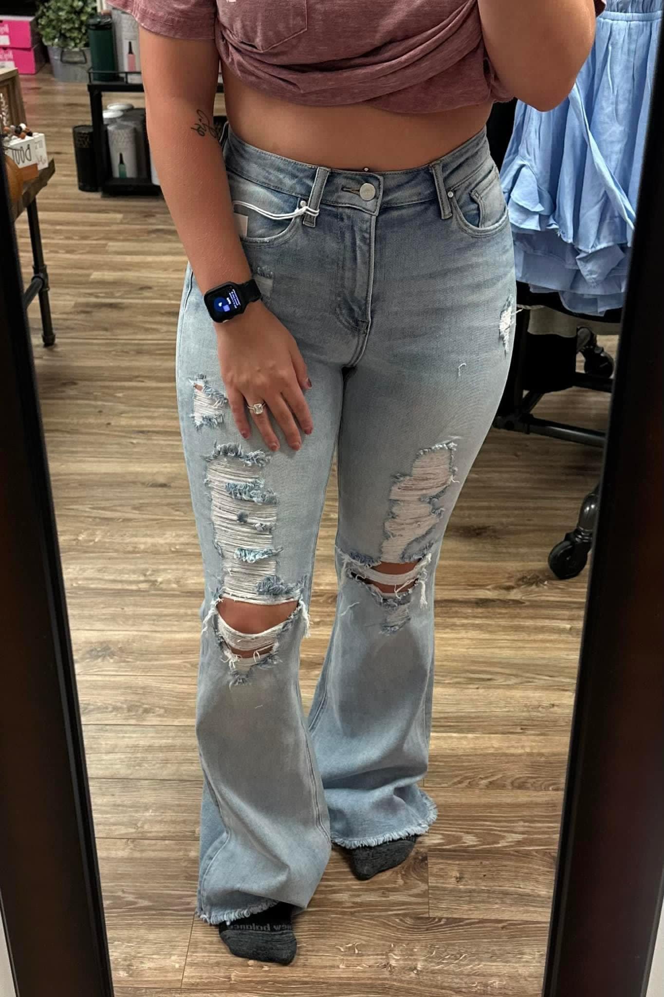 Brycen High Rise Distressed Flare Jeans