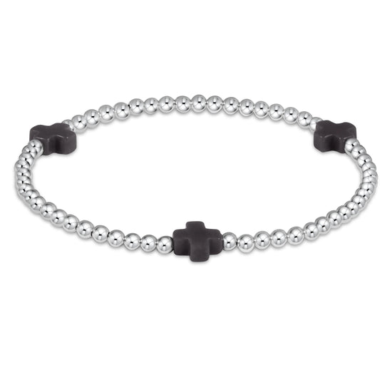 Signature Cross Sterling Pattern 3mm Bead Bracelet - Charcoal