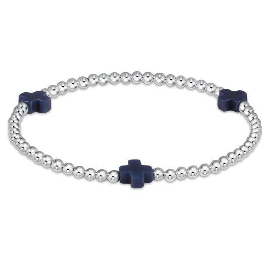 Signature Cross Sterling Pattern 3mm Bead Bracelet - Navy
