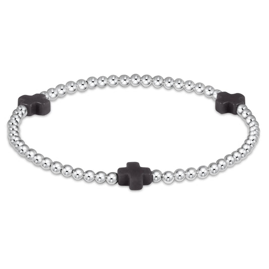 Signature Cross Sterling Pattern 3mm Bead Bracelet - Onyx