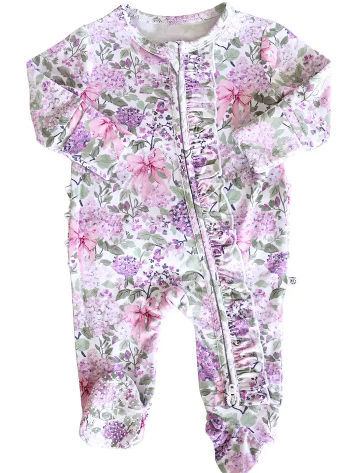 Ruffle Zipper Footie | Lavender Lullaby