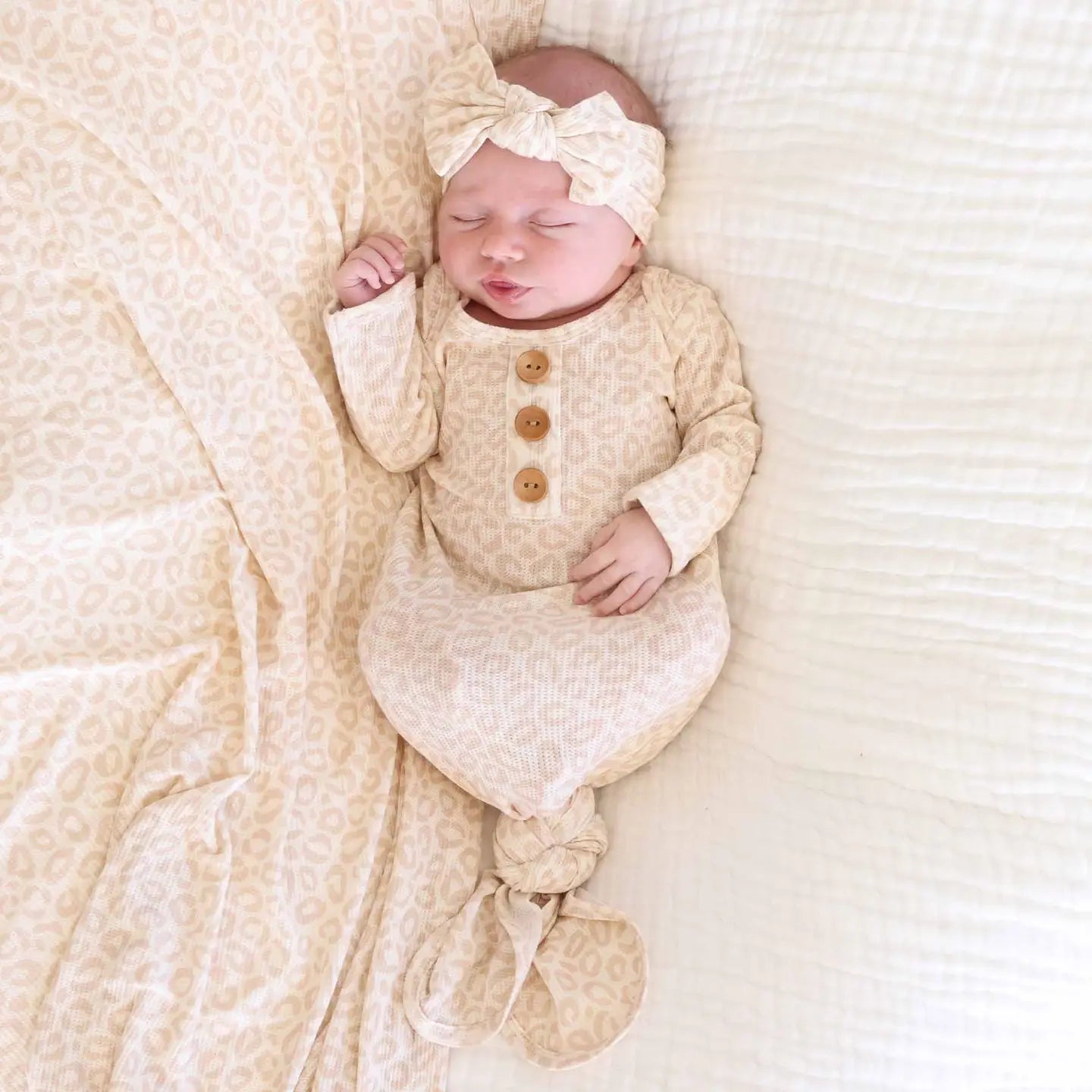 Lovely Leopard Bamboo Waffle Knit Large Bow Headwrap
