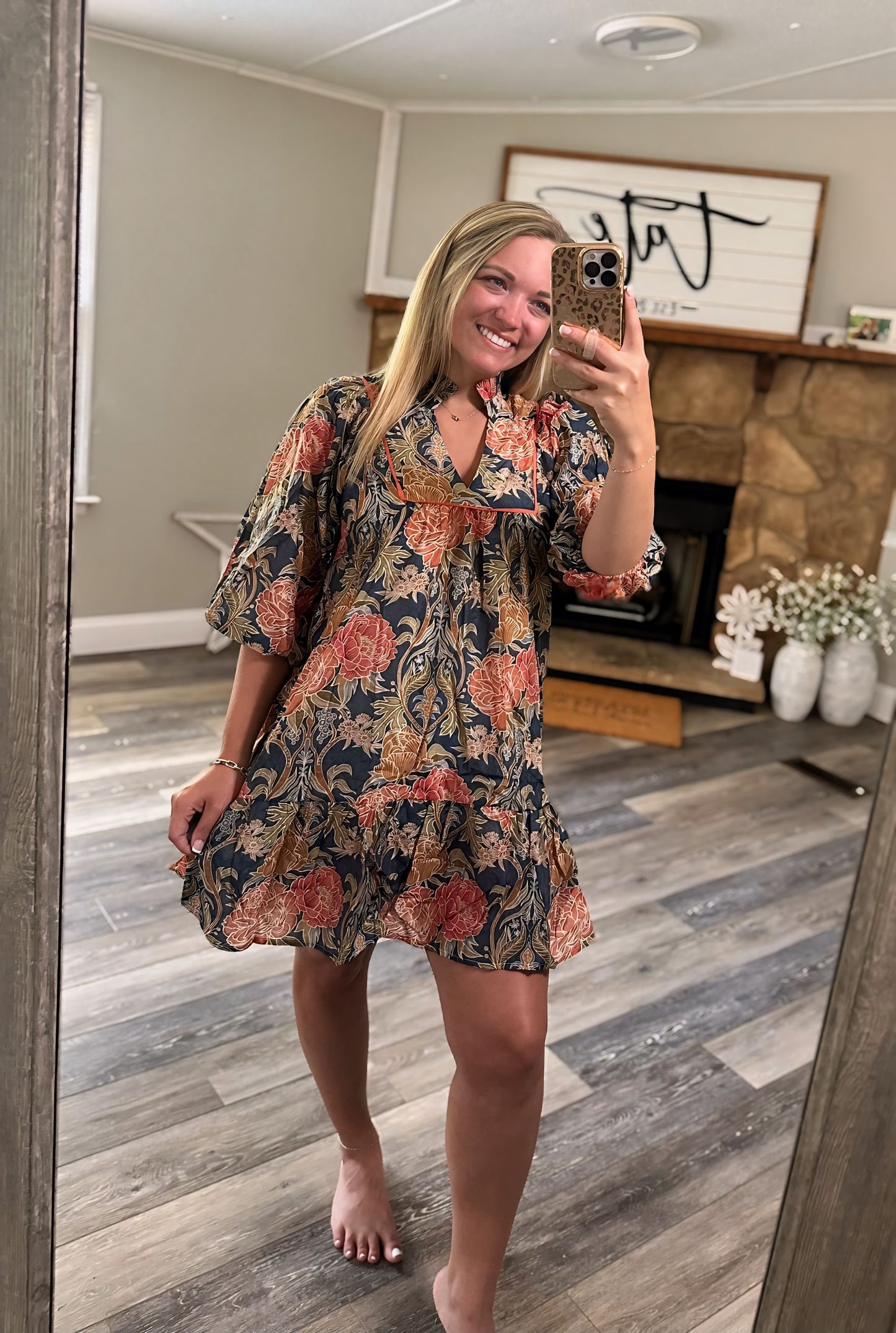 Autumn Bloom Dress - Navy Mix