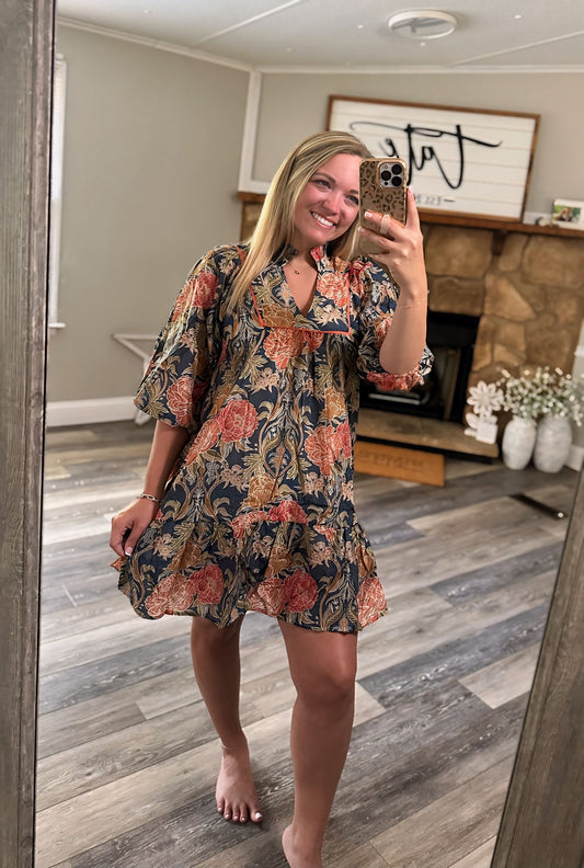 Autumn Bloom Dress - Navy Mix