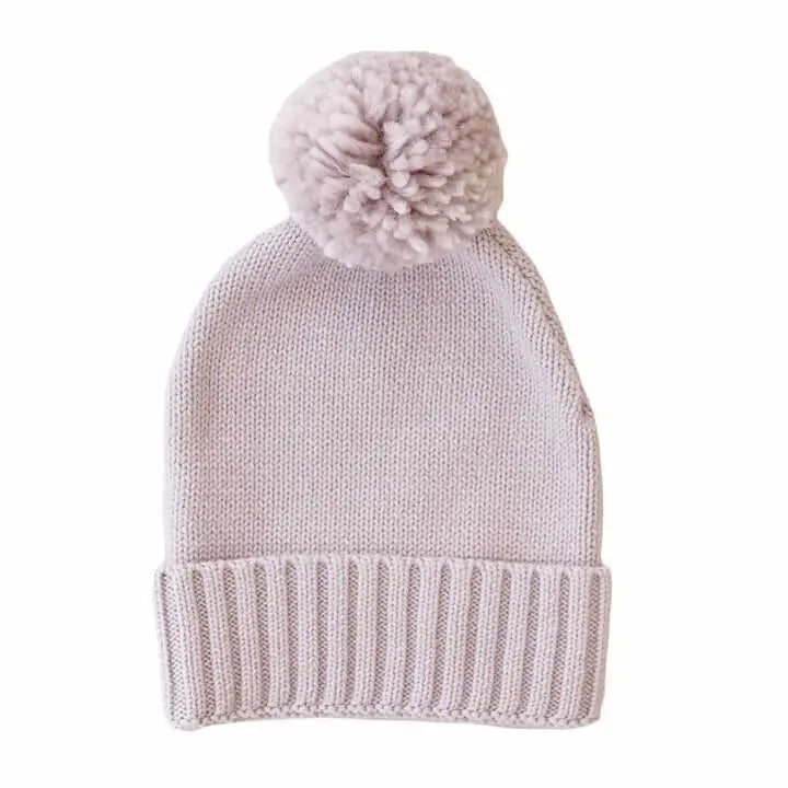Knit Baby Pom Pom Beanie - Sand