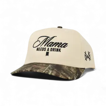 Mama Needs a Drink Trucker Hat - Retro Mossy Oak Breakup Country/Natural