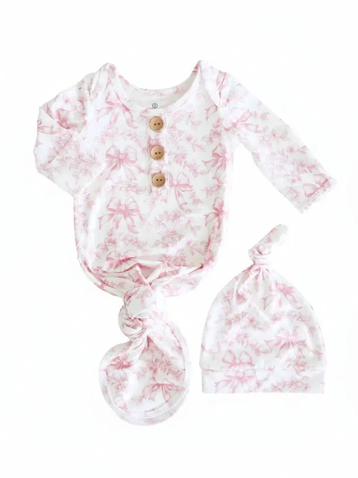Fancy Frills Newborn Baby Knot Gown & Hat Set