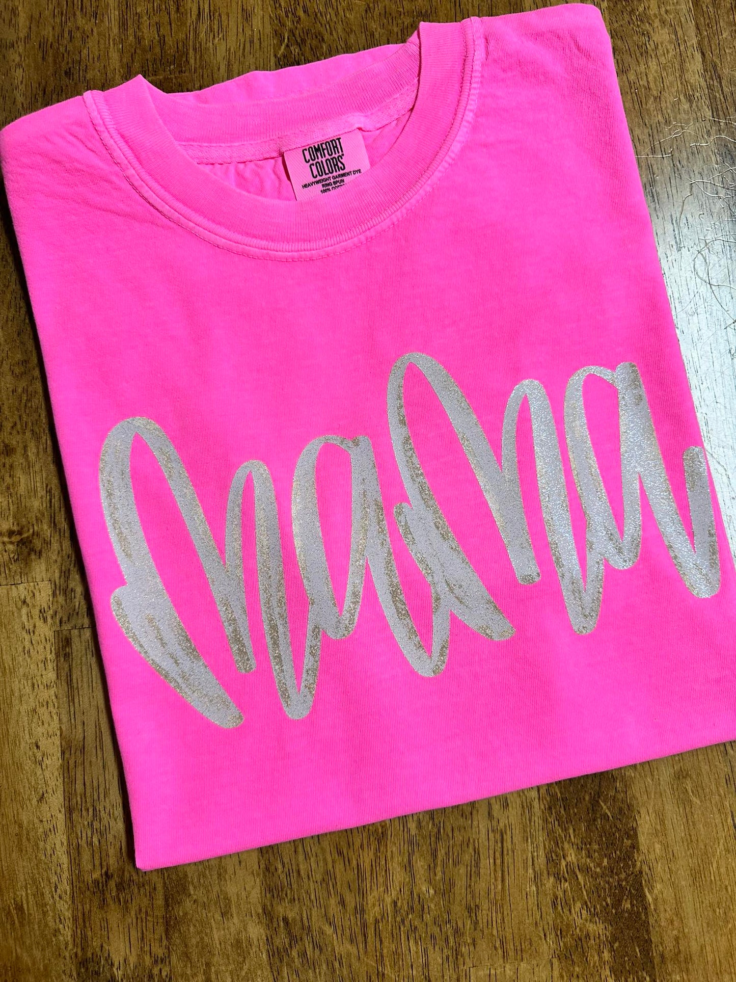 Mama Glitter Tee - Neon Pink