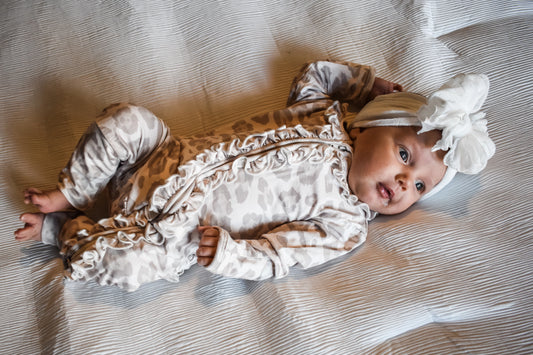 Convertible Two Way Zip Footie - Natural Leopard