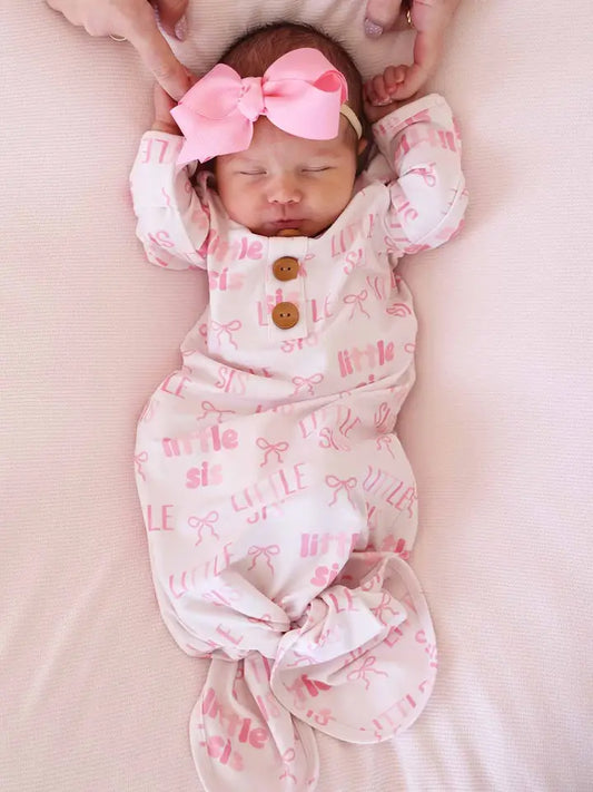 Newborn Baby Knot Gown & Hat Set | Little Sis