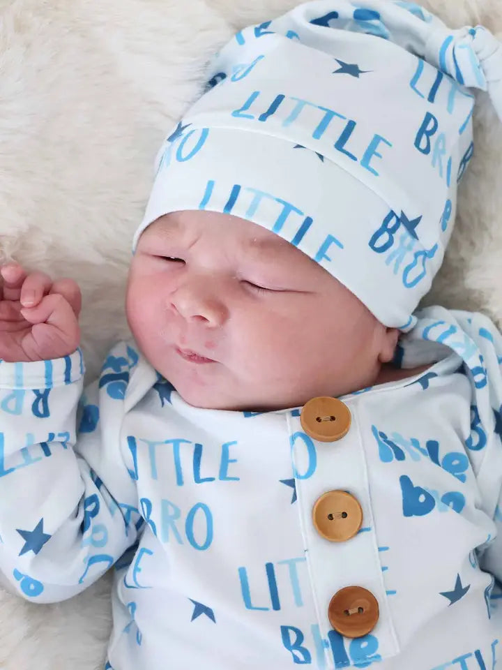 Newborn Baby Knot Gown & Hat Set | Little Bro