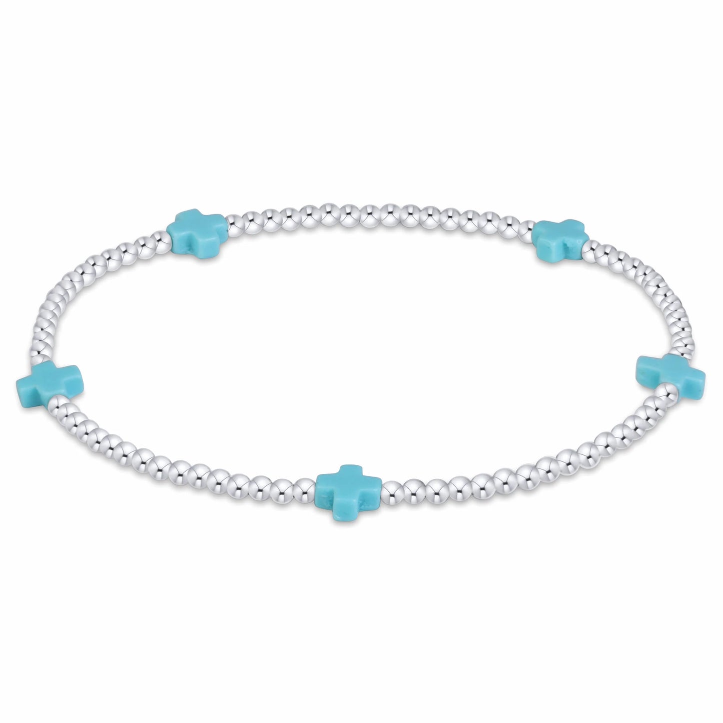 Signature Cross Sterling Pattern 2mm Bead Bracelet - Turquoise
