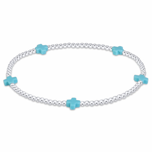 Signature Cross Sterling Pattern 2mm Bead Bracelet - Turquoise