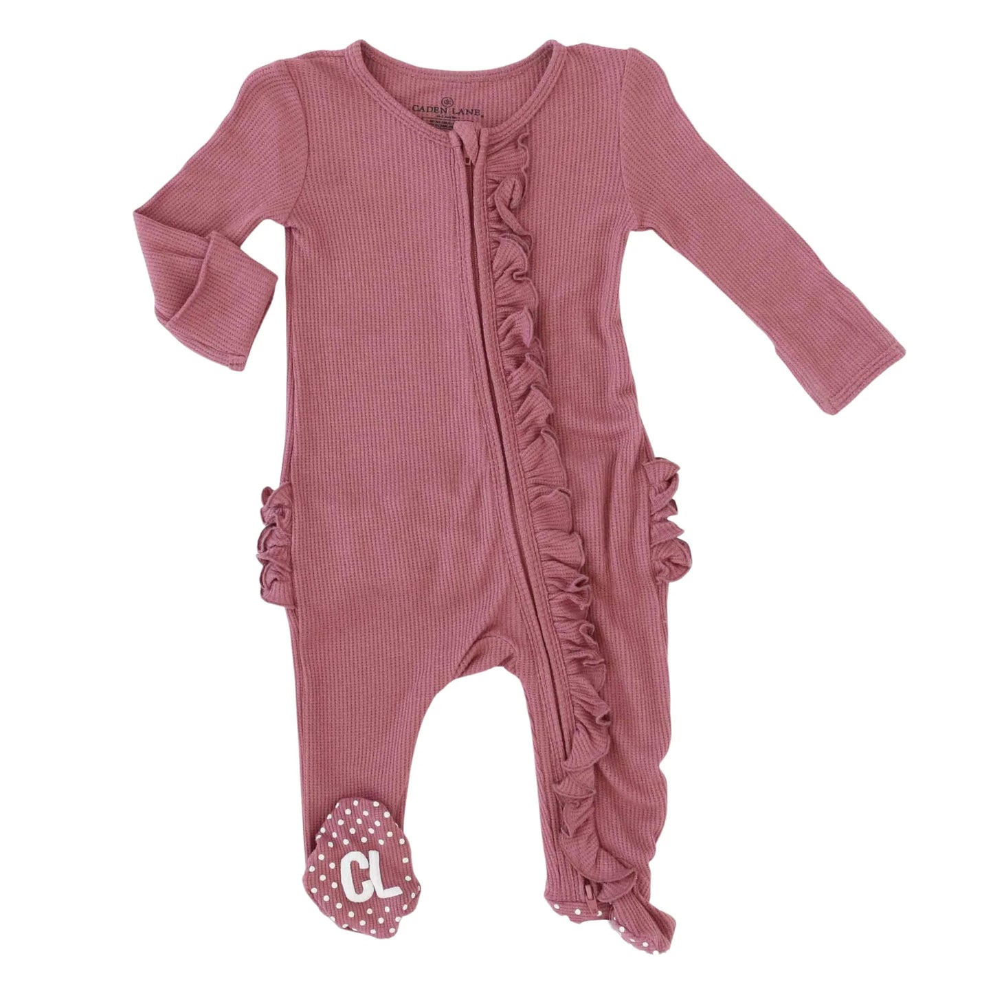 Boysenberry Bamboo Waffle Zipper Ruffle Footie