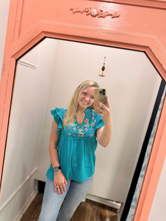 Bloomin' Good Time Top - Jade Green