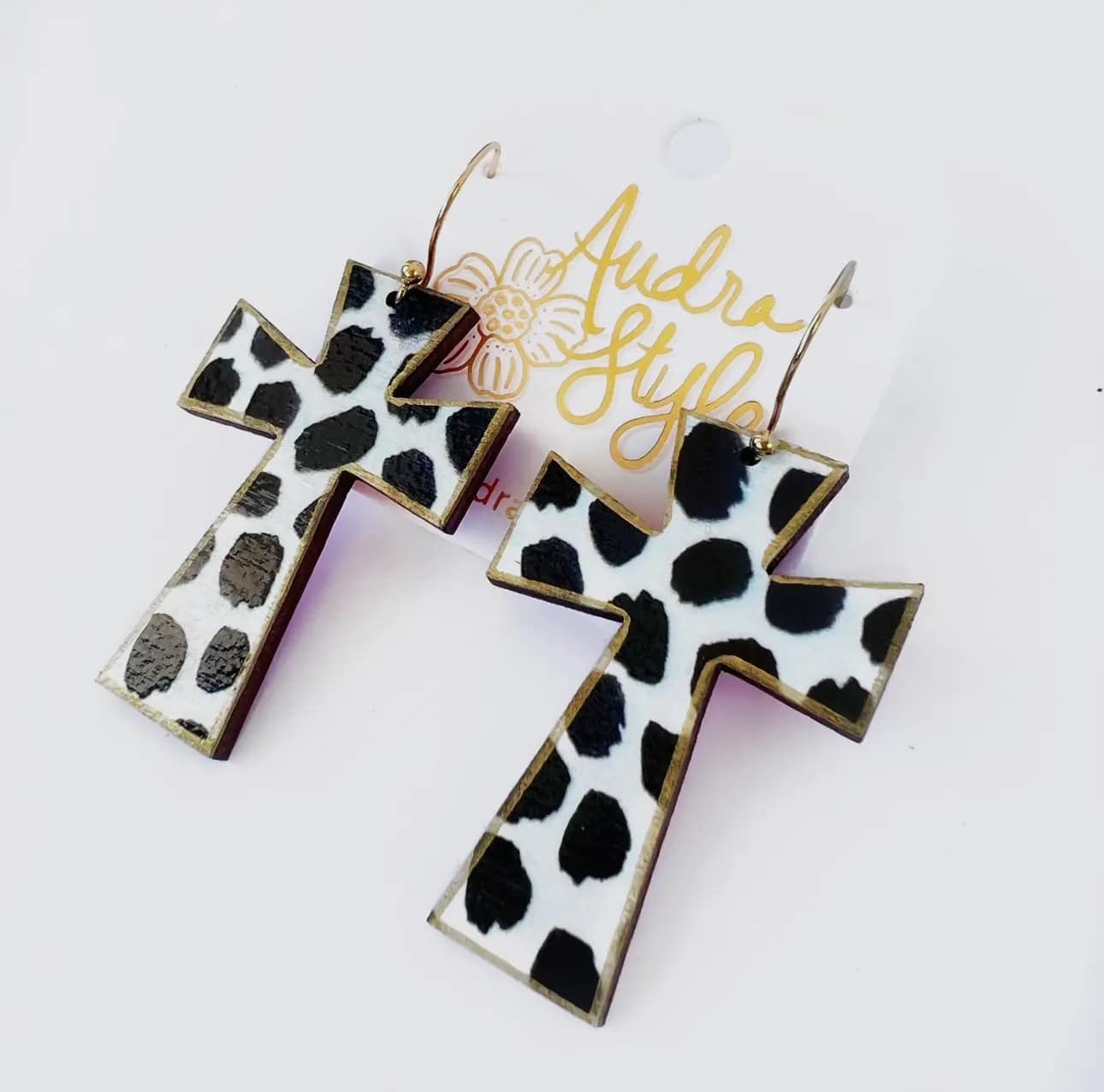 Cross Dangle Earring - Black Dot