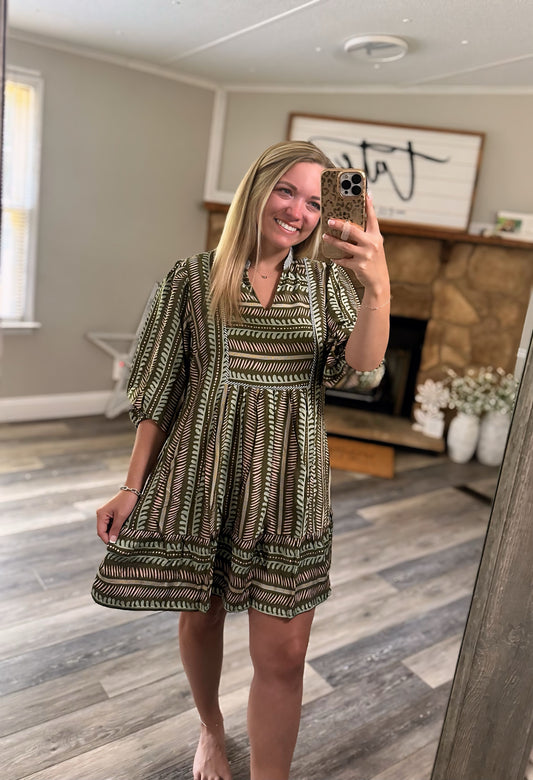 Crisp Fall Morning Dress - Olive Mix