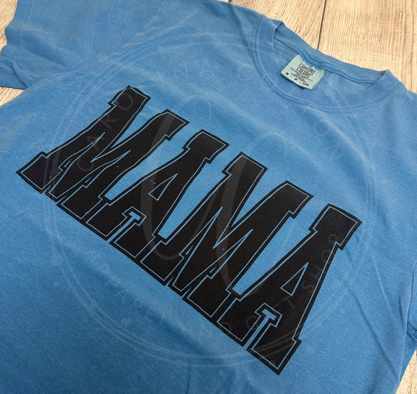 Mama Distressed Comfort Colors Graphic Tee - Blue