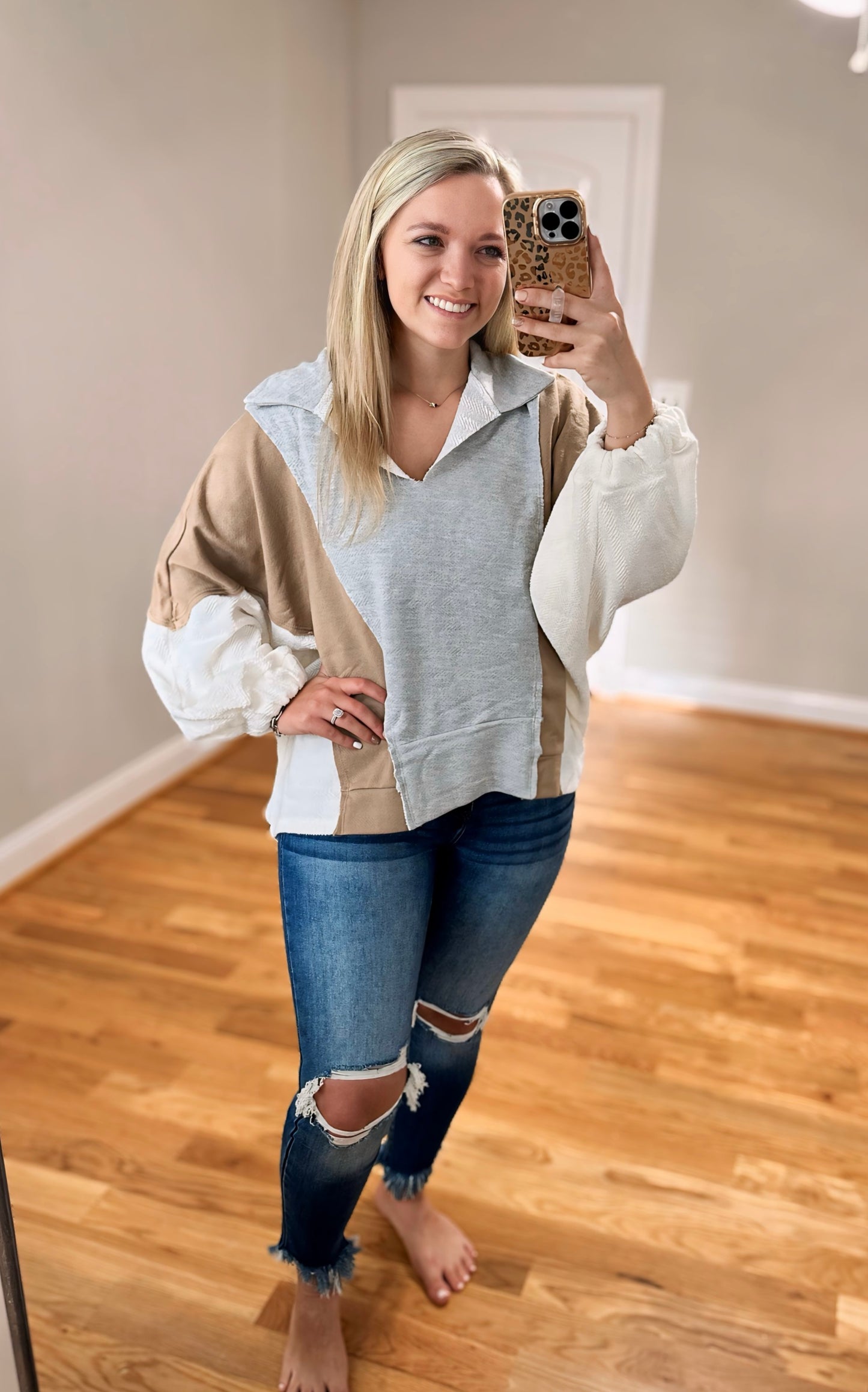 Taylor Oversized Top - Grey/Taupe/White