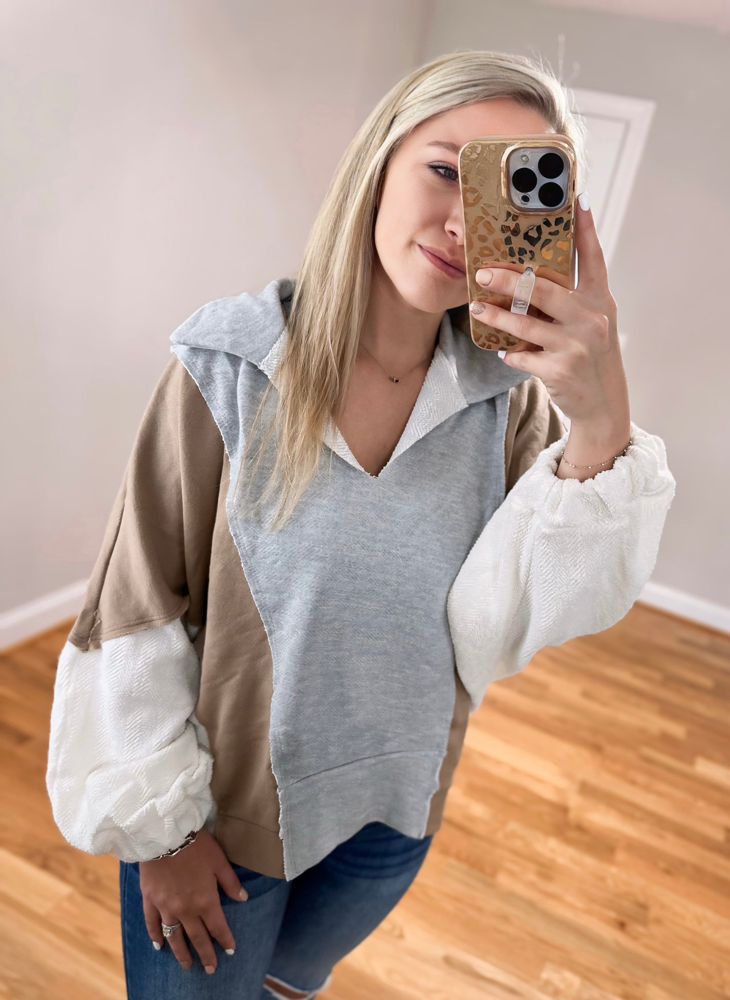 Taylor Oversized Top - Grey/Taupe/White