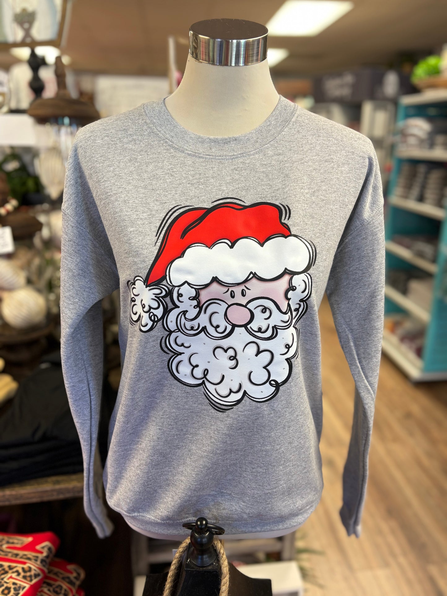 Whimsical Hand Drawn Santa Sweatshirt - Sport Grey